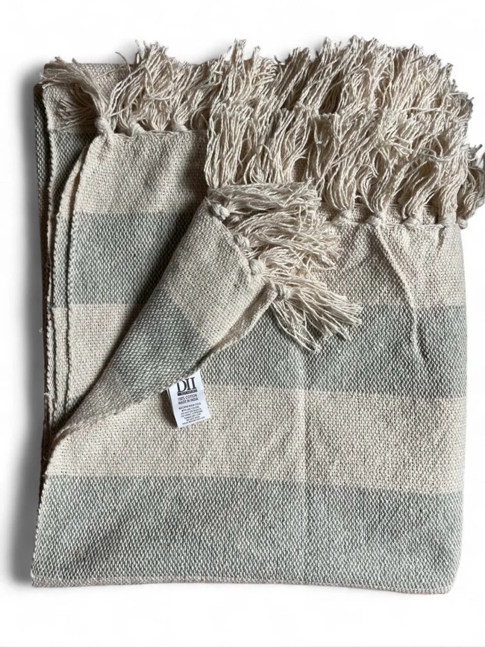 DII Cotton Cabana Striped Blanket Throw Fringe 50 x 60 Artichoke Beach Couch